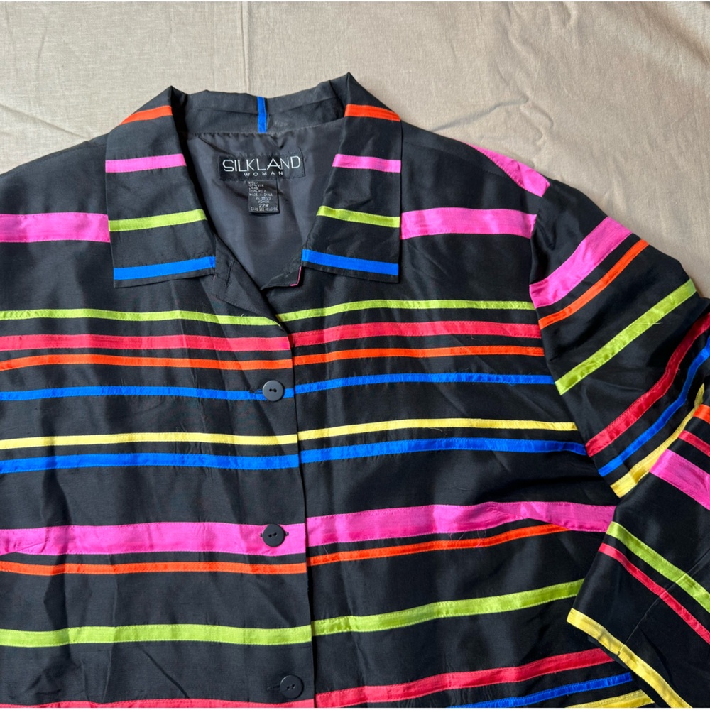 SILKLAND WOMAN Size 22W Plus Silk Bright Stripes Boutique Jacket Excellent - Picture 4 of 6